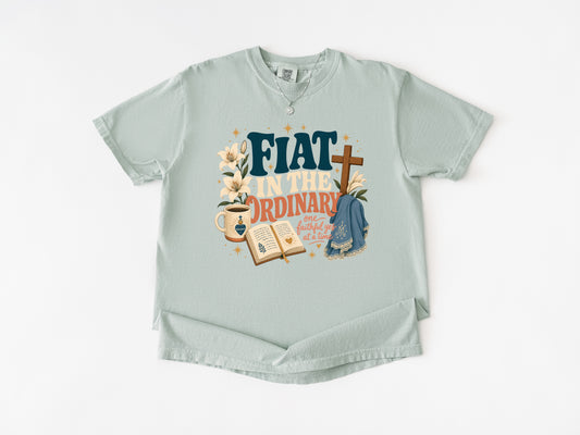 Fiat in the Ordinary Catholic t-shirt for women, Bay Comfort Colors tee — Cherished by Grace